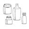 Set of jars and bottles for home made cosmetics  vector doodle illustration  sketch