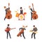 Set of jazz band musicians performing with musical instruments. Musicians playing synthesizer, double bass, drum
