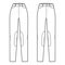 Set of Jeans Kentucky Jodhpurs Denim pants technical fashion illustration with normal low waist, high rise, belt loops