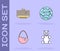 Set Jelly bear candy, Stack of pancakes, Chocolate egg and Cookie or biscuit icon. Vector