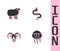 Set Jellyfish, Sheep, Head of goat or ram and Snake icon. Vector