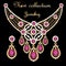 set of jewelry necklace and earrings with a female with pink gemstones