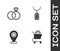 Set Jewelry online shopping, Wedding rings, store and Pendant necklace icon. Vector