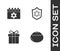 Set Jewish sweet bakery, calendar, Gift box and Shield with Star of David icon. Vector