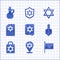 Set Jewish torah book, Star of David, Flag Israel, Hanukkah dreidel, Shopping bag with star david, Torah scroll, and