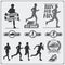 Set of jogging and running club labels, emblems and design elements. Silhouettes of runners.