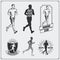 Set of jogging and running club labels, emblems and design elements. Silhouettes of runners.