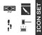 Set Judge gavel, Stacks paper money cash, Footsteps and Evidence bag and knife icon. Vector