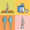 Set of Juicer Machine and Juicer Elements vector illustration