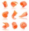 Set of juicy slices of salmon isolated on white background