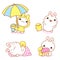 Set of kawaii bunny and duckling. Cute little duck and rabbit friends