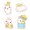 Set of kawaii bunny and duckling. Cute little duck and rabbit friends