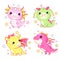 Set of kawaii fairy tale characters. Collection of funny happy baby dragons