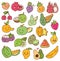 Set of kawaii fruit on white background