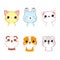 Set of kawaii member icon. Cute cartoon characters. Baby collection of avatars with animals