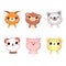 Set of kawaii member icon. Cute cartoon characters. Baby collection of avatars with animals