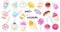 Set of kawaii sticker or patch with food - sweets or desserts, cute isolated characters on white backgriund. Donut, cake, candy,