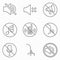 Set of keep silence signes. Line vector icons.