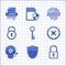 Set Key, Shield with cyber security brick wall, Lock, Safe, Ringing alarm bell, Fingerprint and Paper shredder