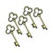 Set of keys on white background. five gold keys. antique and vintage. hand drawn vector. door house lock. doodle art for logo, lab