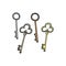 Set of keys on white background. vintage key icon. hand drawn doodle. antique design. home door lock. golden and bronze. doodle ar