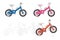 Set of kids bicycles, silhouette of small bikes isolated