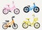 Set of kids bikes. Bicycles for children, for boys and for girls. Icons, vector, flat design