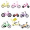 Set of kids bikes. Bicycles for children, for gils. Icons, vector, flat design