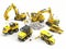 set of kids construction tools ,machines, white background , cement mixer, crane, tractor, caterpillar, bulldozer, created with ai