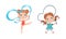 Set of kids doing sport. Little girls doing rhythmic gymnastics and jumping with skipping rope. Children activities