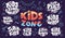 Set of kids zone hand drawn lettering and space doodles