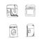 Set, kitchen, appliances, sketch, vector, illustration