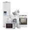 Set of kitchen appliances. Washing machine, fridge, gas range, microwave oven, meat grinder, mixer, kettle and hydrogen rich water