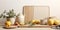 Set of kitchen ceramic tableware and wooden cutting boards on a table 4