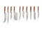 Set of kitchen knifes on white background