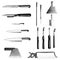 Set of kitchen knives and cutting tools