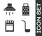 Set Kitchen ladle, Kitchen extractor fan, Oven and Grater icon. Vector