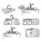 Set of kitchen sinks. Hand drawn vector illustration.
