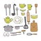 A set of kitchen utensils.
