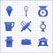 Set Kitchen whisk and rolling pin, Cake, Bag of flour, Candy, container for milk, Measuring cup, Scales and Ice cream