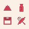 Set Kitchen whisk and rolling pin, Cake with burning candles, Bottle milk and Oven icon. Vector