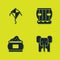 Set Kite, Elephant, Indian spice and Instrument tabla icon. Vector