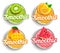 Set of kiwi, orange, mango and watermelon fresh smoothie logo.