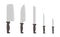 Set of knives size. Scale variability. Kitchen tools collection. Different types of knives. Kitchenware for various