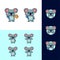 Set of koala painting mascot cartoon template