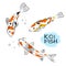 Set of koi carps fish vector illustration. Japanese oriental style colorful carps swimming