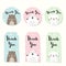 Set of Label Tags with animals  character design. Thank you tags for wedding, birthday, baby shower, label, printable tags or