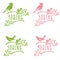 Set of labels of spring birds in branches leaves and flower