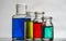 Set of laboratory bottles with liquid