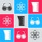 Set Laboratory glasses, Atom and Laboratory glassware or beaker icon. Vector